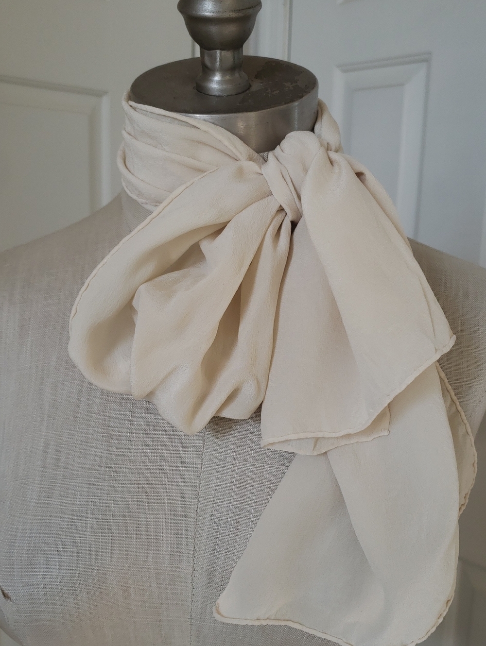 VINTAGE Silk Scarf Bundle of Two | Blush Pink Peach Shantung + Ivory Crepe Silk - Picture 6 of 7